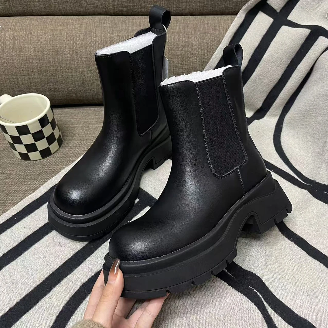 【黑巧】冬季新款时尚休闲气质百搭真皮女士烟管靴