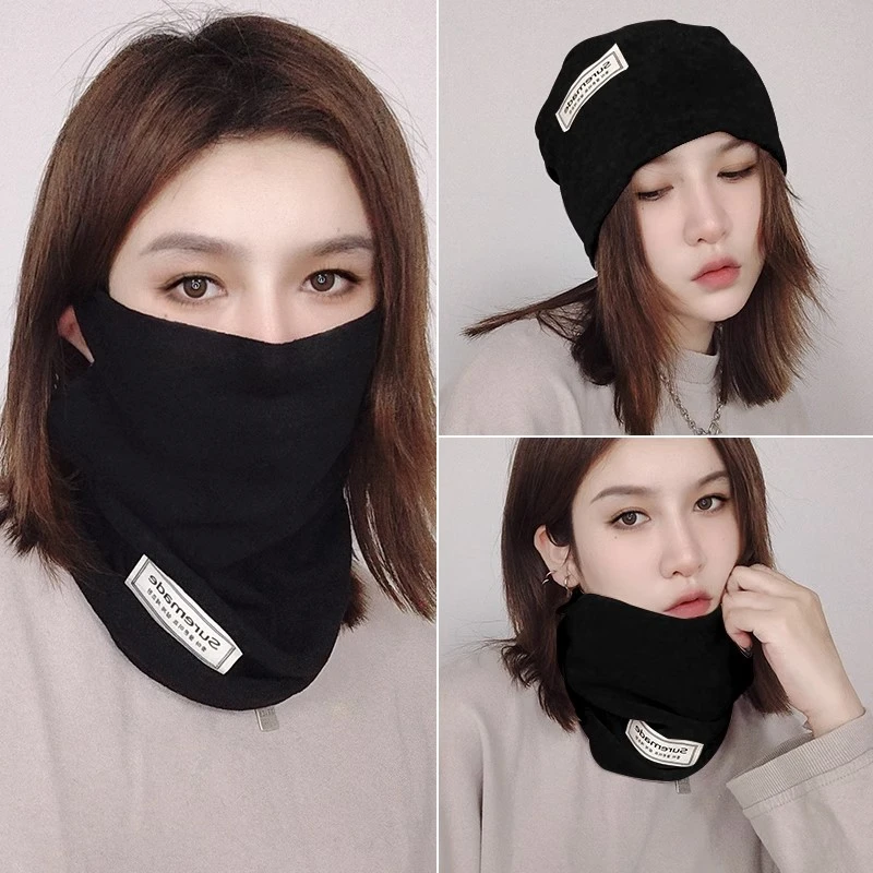 纯色多功能防寒面罩女围巾秋冬季韩版百搭ins潮保暖挂耳针织围脖