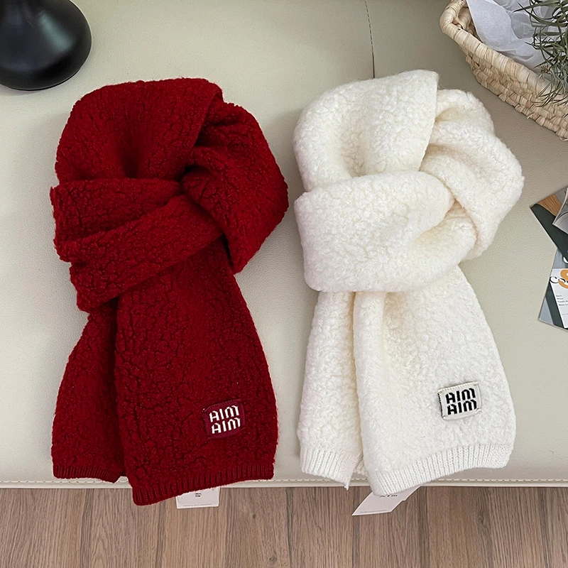 高阶100%澳洲羊毛羊羔毛新款针织双面围巾女情侣百搭纯色围脖加厚