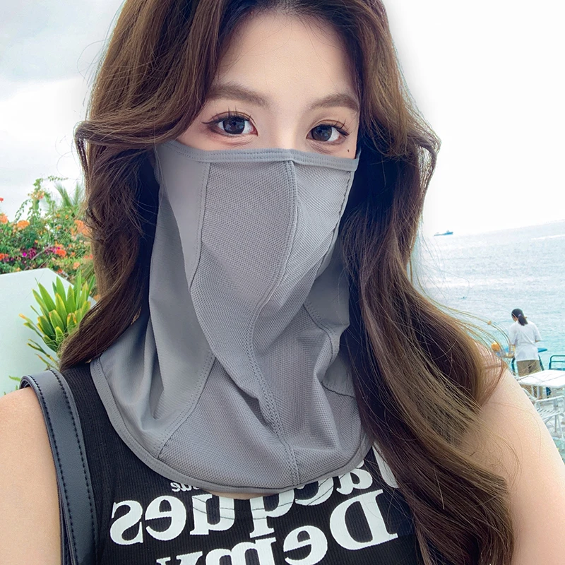 护颈透气网纱户外防晒面罩防紫外线骑行遮阳脸罩立体口罩显脸小