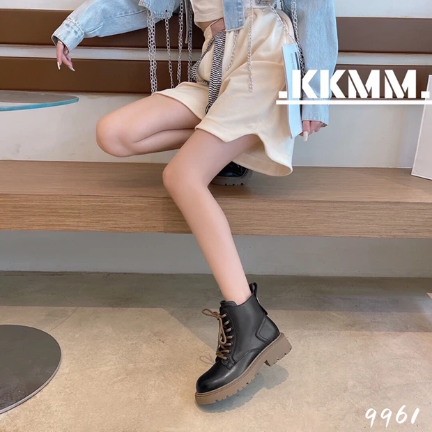 加绒马丁靴英伦风靴子显瘦时尚百搭粗跟厚底秋冬9961