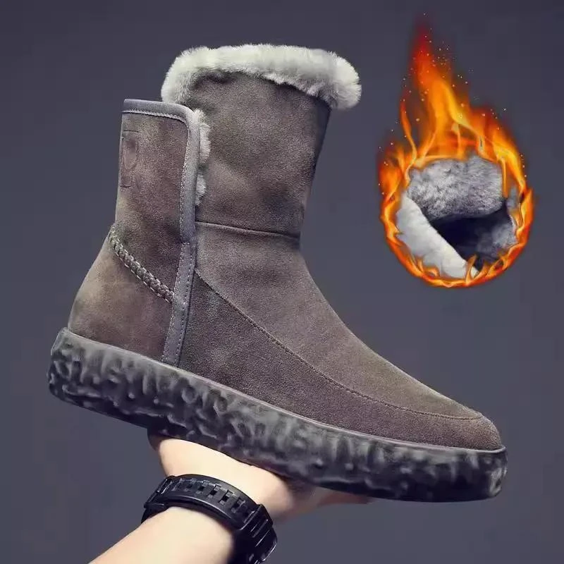 日本GP雪地靴男皮毛一体冬季东北加厚保暖加绒高帮大棉鞋防水防滑