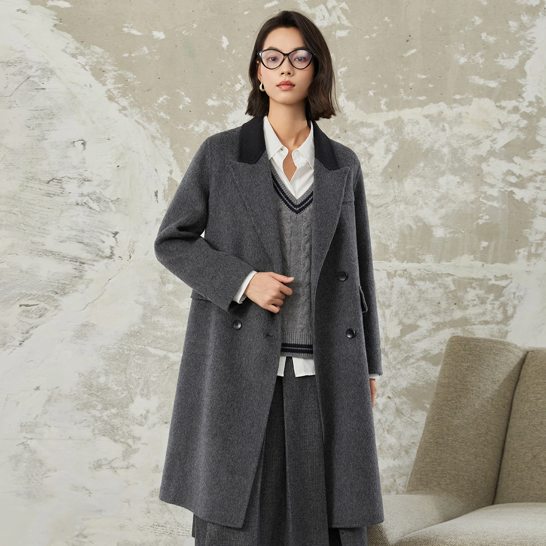 【曼贝服饰】2024冬款西装领撞色高级感100%绵羊毛大衣8484044小柴