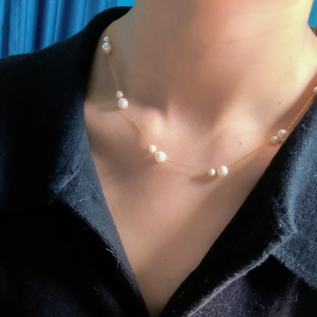 钛钢仿珍珠项链 法式满天星仿珍珠锁骨链