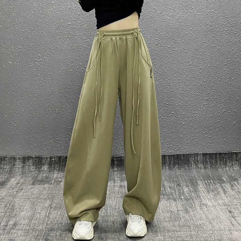 帅气抽绳显瘦加绒设计感香蕉裤女冬新款高腰宽松阔腿运动休闲裤子
