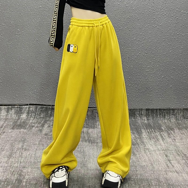 洋气垂感加绒加厚运动休闲裤女冬新款高腰宽松显瘦百搭直筒阔腿裤