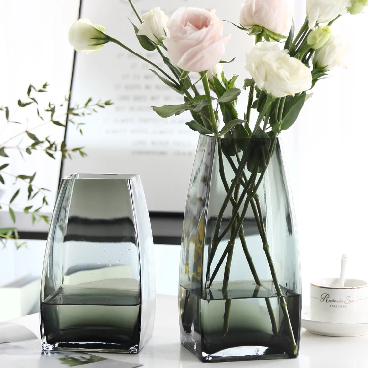 现代简约四方束口方形玻璃花瓶居家餐桌桌面鲜花百合玫瑰向日葵