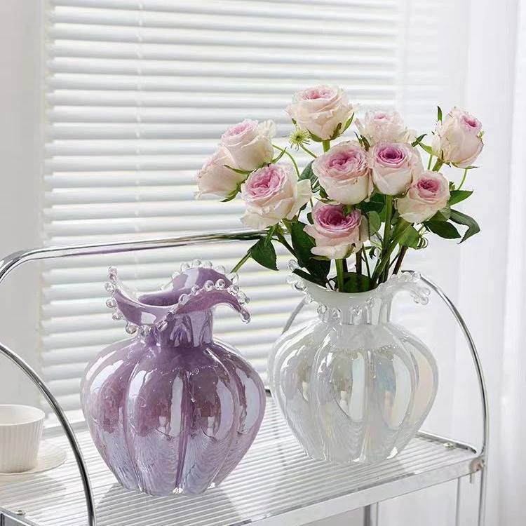 中古芬顿花瓶摆件客厅水养插鲜花高级感轻奢玻璃粉色创意简约琉璃