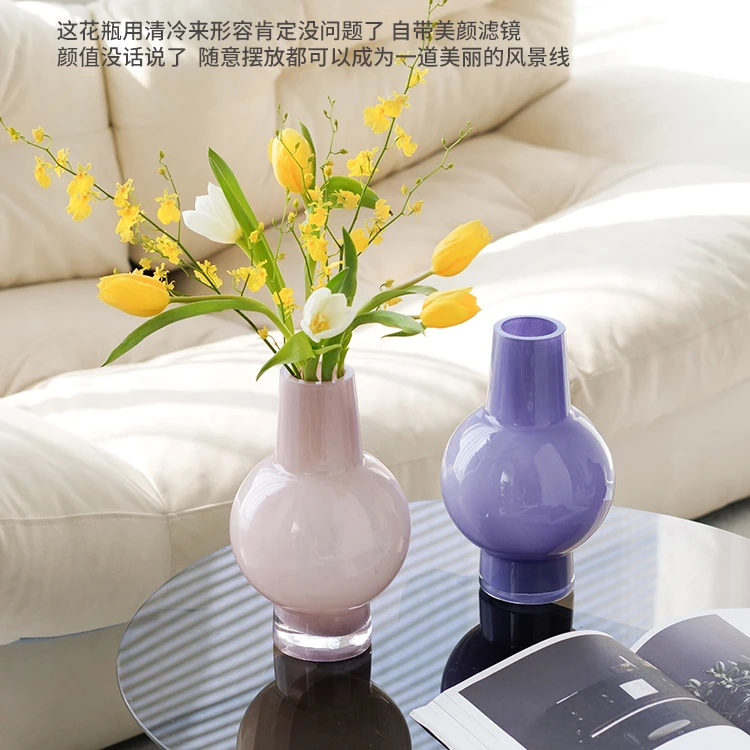 法式轻奢瓶水相逢玻璃花瓶高级感客厅银柳插花雪柳创意腊梅新摆件