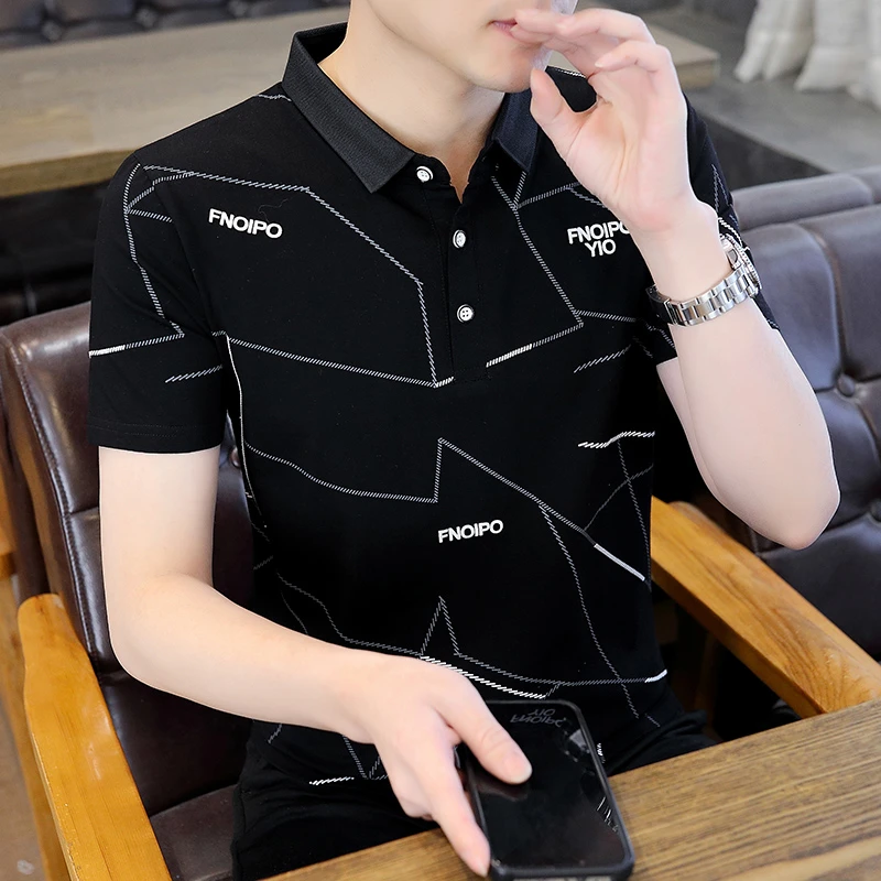 男士短袖Polo衫夏季新款潮流翻领T恤帅气百搭青年商务休闲上衣服