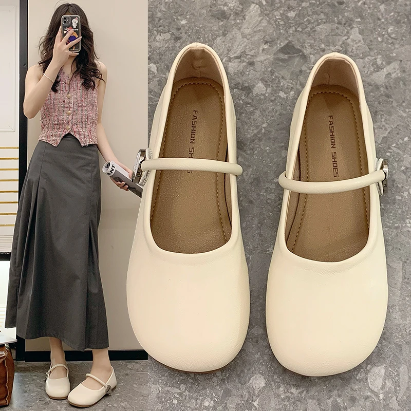 软底单鞋女平底2024新款法式小香风玛丽珍鞋配裙子舒适孕妇奶奶鞋