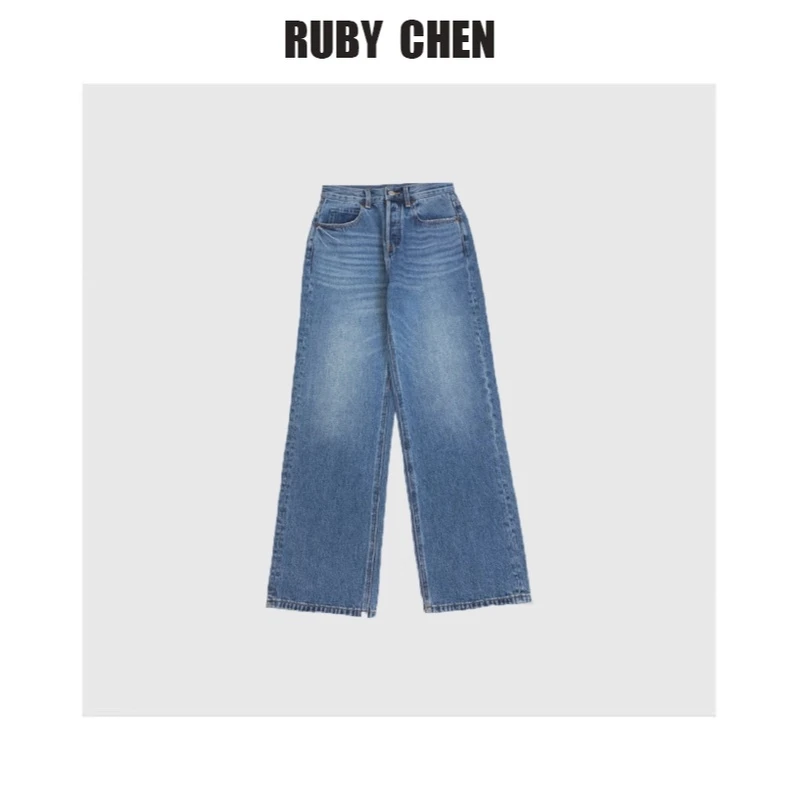 李李~宽松时髦百搭低腰阔腿直筒牛仔裤女2024秋季新款长裤