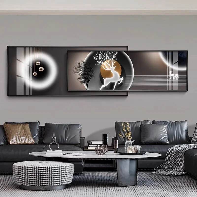 【现代客厅画两联叠加】高级轻奢极简客厅沙发画晶瓷烤瓷手工镶钻