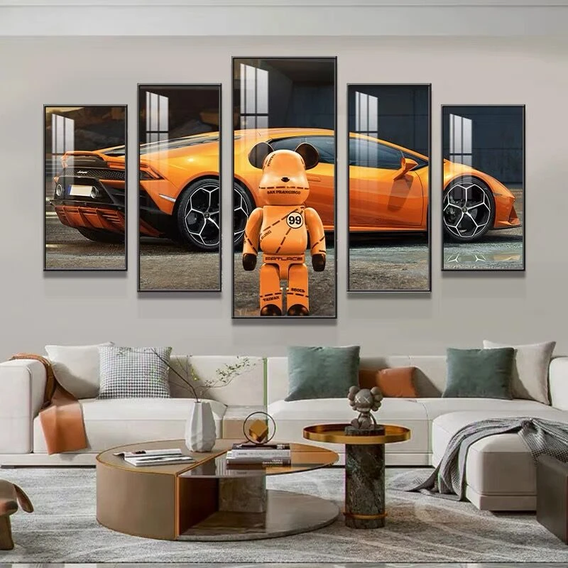 【客厅五联画】现代轻奢简约挂画高端晶瓷手工镶钻装饰画防水