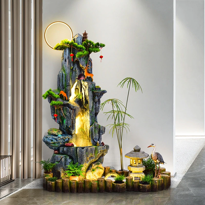 蒙戈宾逊中式流水循环水楼梯下造景阳台假山喷泉落地庭院景观摆件