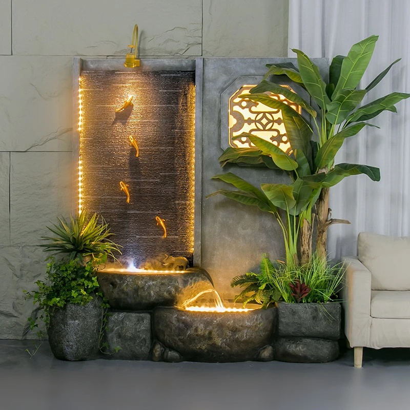 蒙戈宾逊水幕墙流水墙屏风客厅玄关别墅庭院假山大型景观装饰摆件