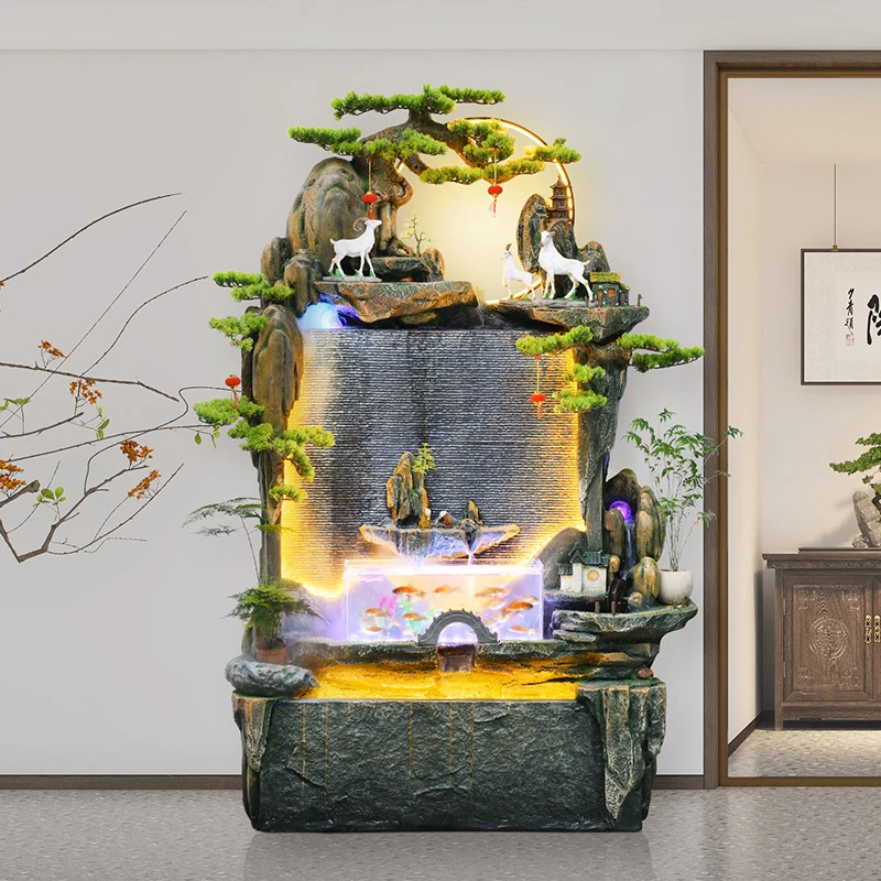 蒙戈宾逊假山流水水幕墙开业客厅阳台办公室流水摆件新中式加湿器