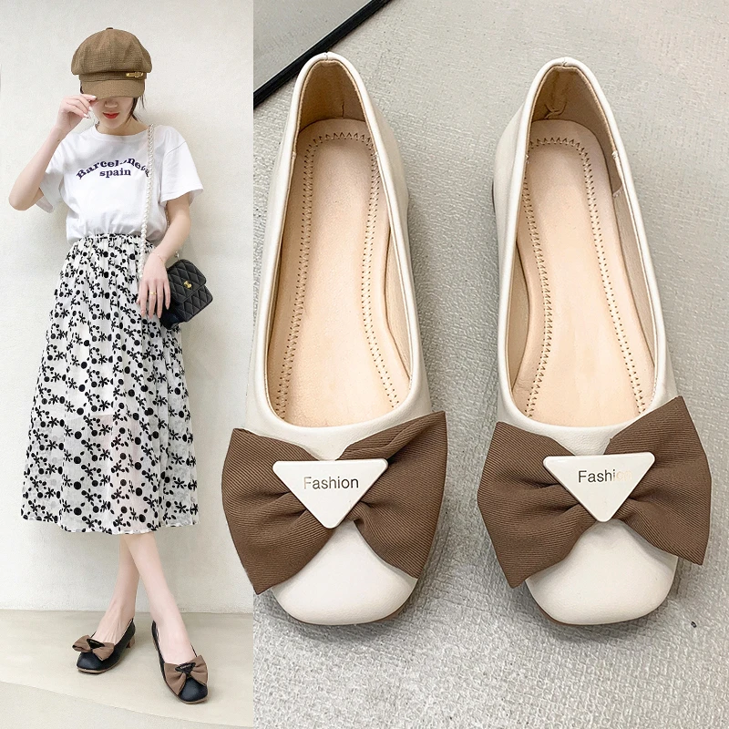 【时髦好物】软底浅口单鞋仙女风百搭平底船鞋防滑豆豆鞋奶奶鞋方头