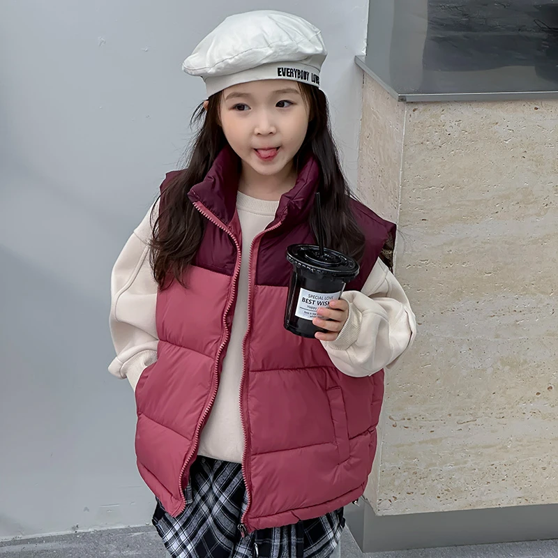 2025新款儿童加厚棉马甲女童秋冬立领中大童保暖外穿坎肩校服马夹