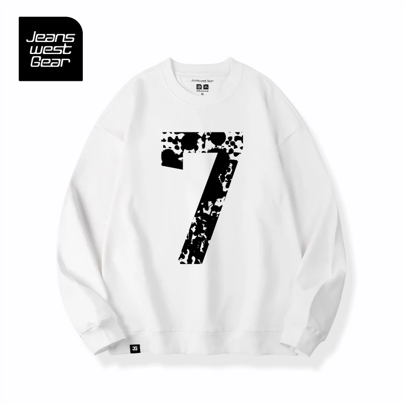 真维斯盖尔大码品牌运动装数字7号印花球服秋冬款加大圆领卫衣男