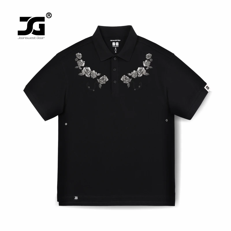JG男装大码品牌【真维斯集团】新款宽松翻领短袖黑玫瑰情侣同款POLO