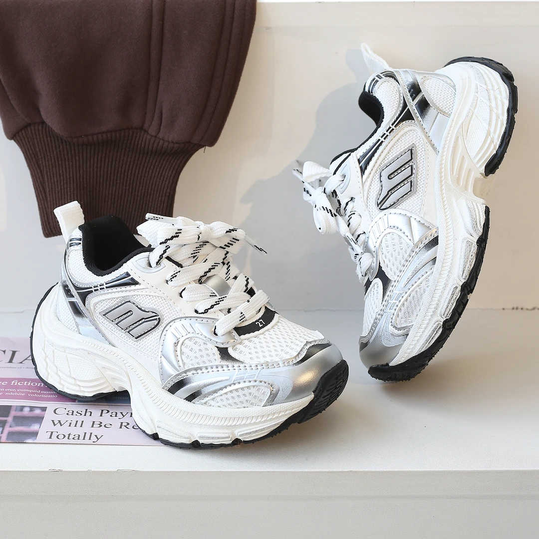 女童老爹鞋6-12岁潮款春季鞋子百搭运动男童鞋子春秋款女童小白鞋