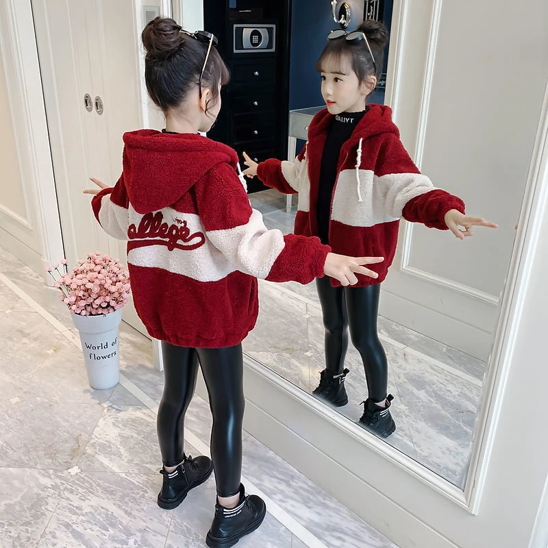 女童冬装外套加厚羊羔绒2023韩版新款时尚洋气小女孩加绒毛毛衣