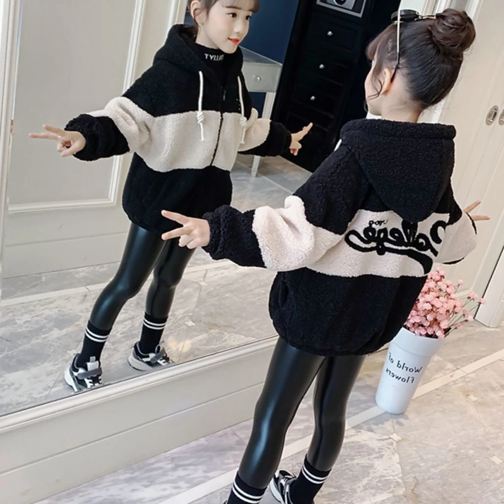 女童外套加厚2023新款毛毛衣中大童女孩洋气开衫加绒羊羔毛儿童装