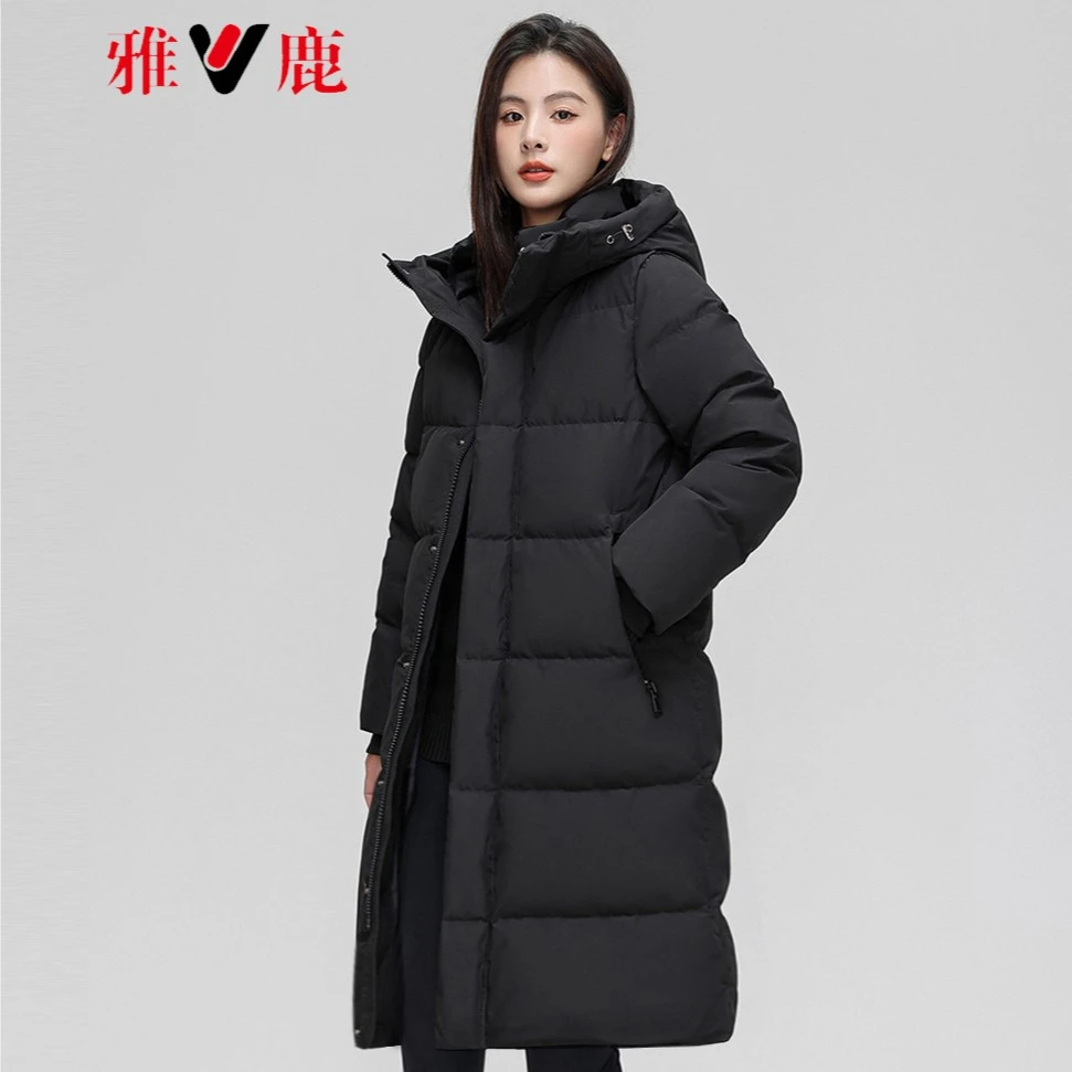 YH501X2126T女装长款羽绒服白鸭绒过膝保暖加厚连帽高品质羽绒服