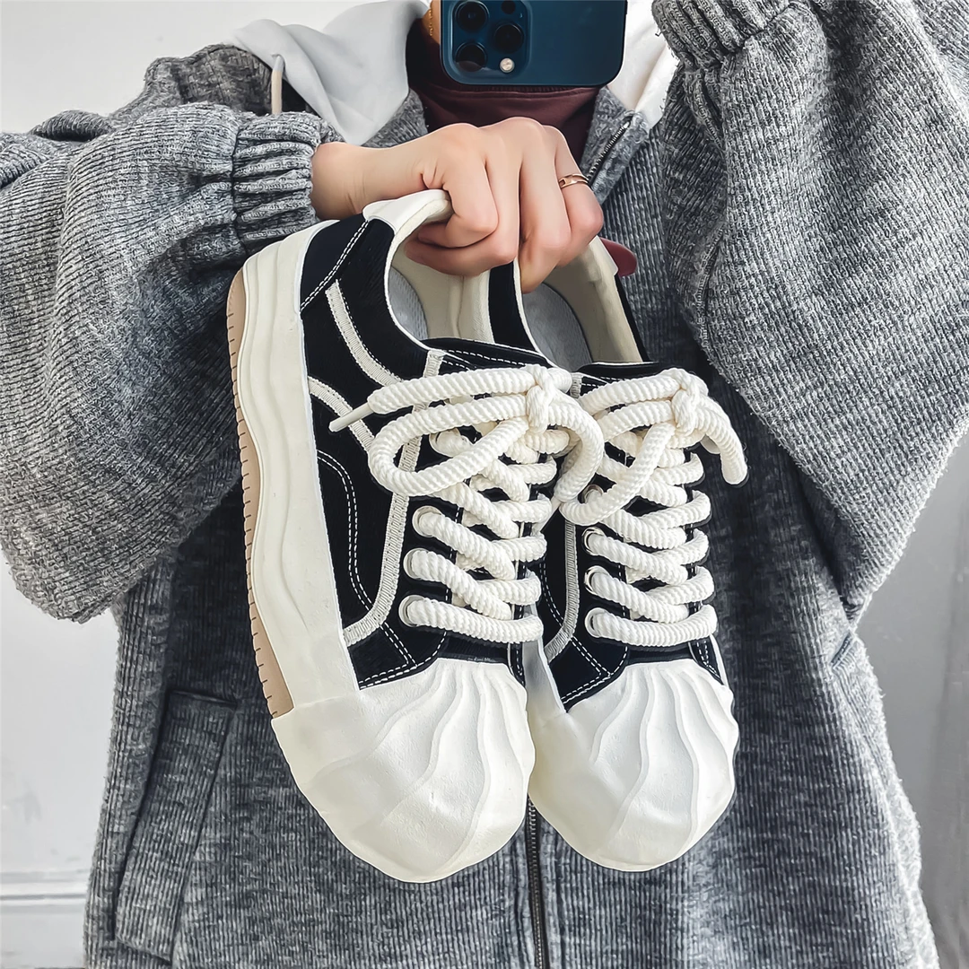 环球厚底贝壳头板鞋男2024春夏透气休小白鞋校园时尚耐磨帆布鞋男