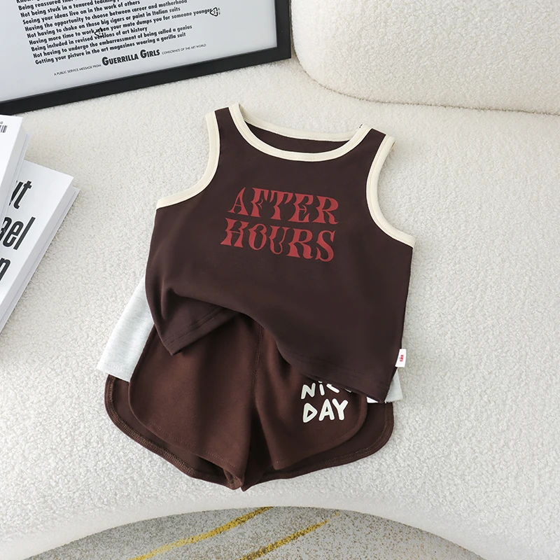 【幼棉光年】夏季儿童韩版百搭时尚洋气舒适圆领无袖背心套装120387