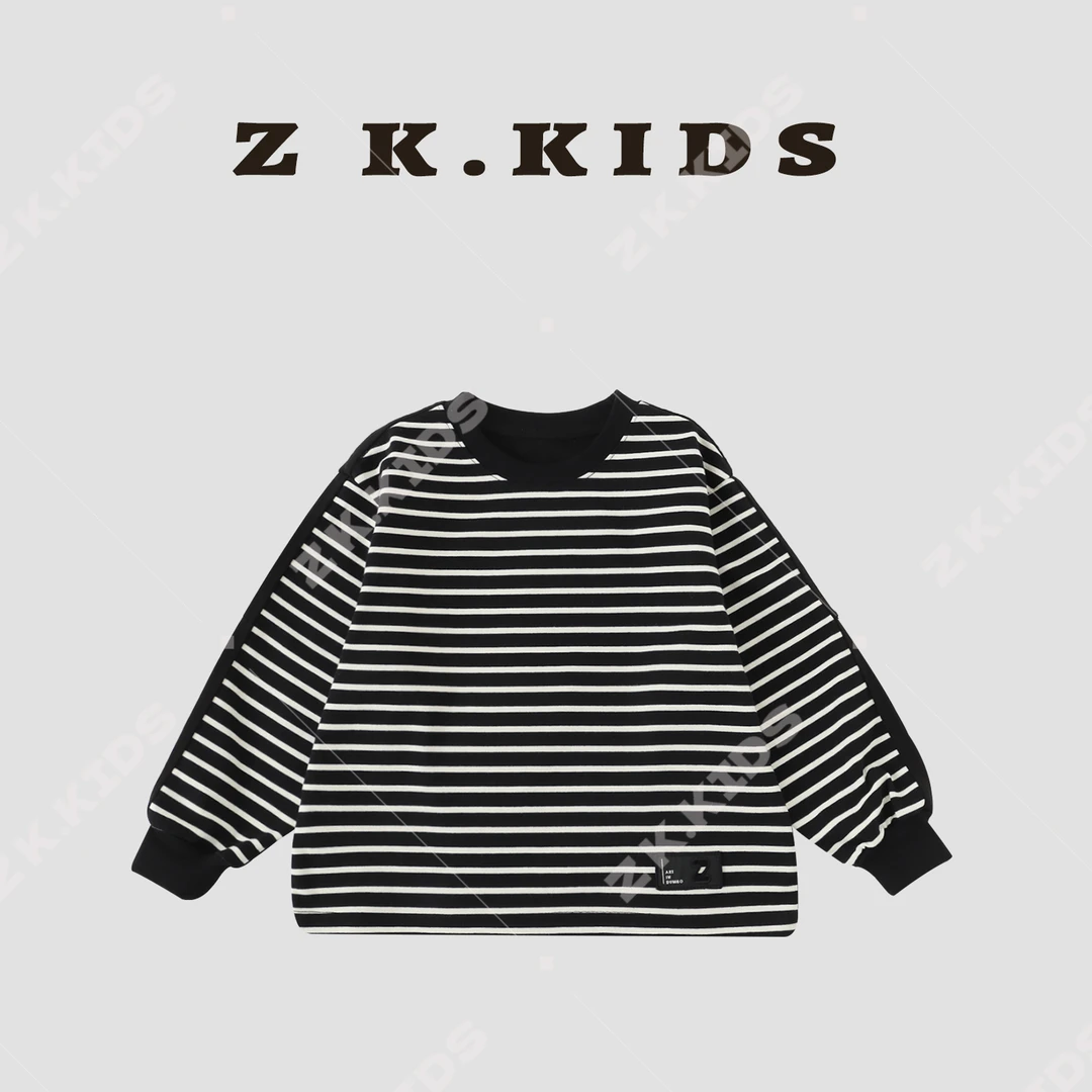 【Z＆K】秋季中大童假两件T恤百搭印花长袖ZK-220356