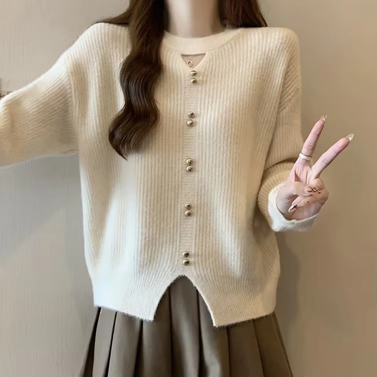 HSTYLE/韩都衣舍法式小香风秋冬百搭显瘦镂空针织衫194-24