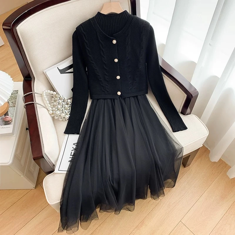 HSTYLE/韩都衣舍【连衣裙+针织背心】早秋百搭极简针织两件套41-14