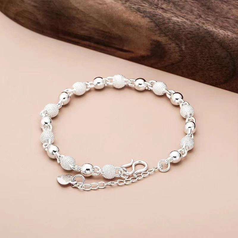 足银手链 足银999.9 玲珑转运珠手链一光一沙时尚甜美气质女款