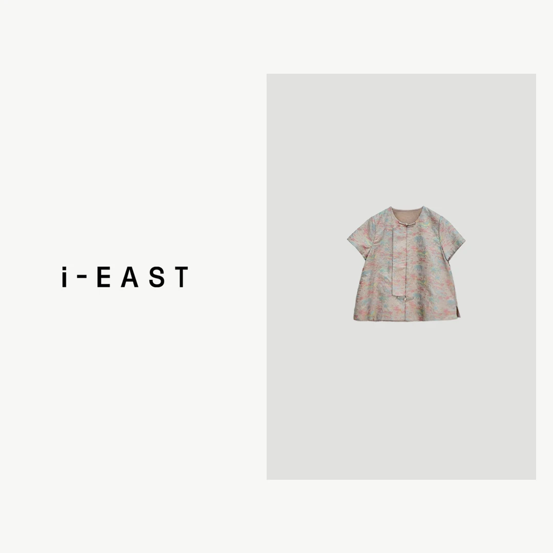 i-EAST 山川知夏~新中式提花设计感短袖衬衫上衣-4X  T12488