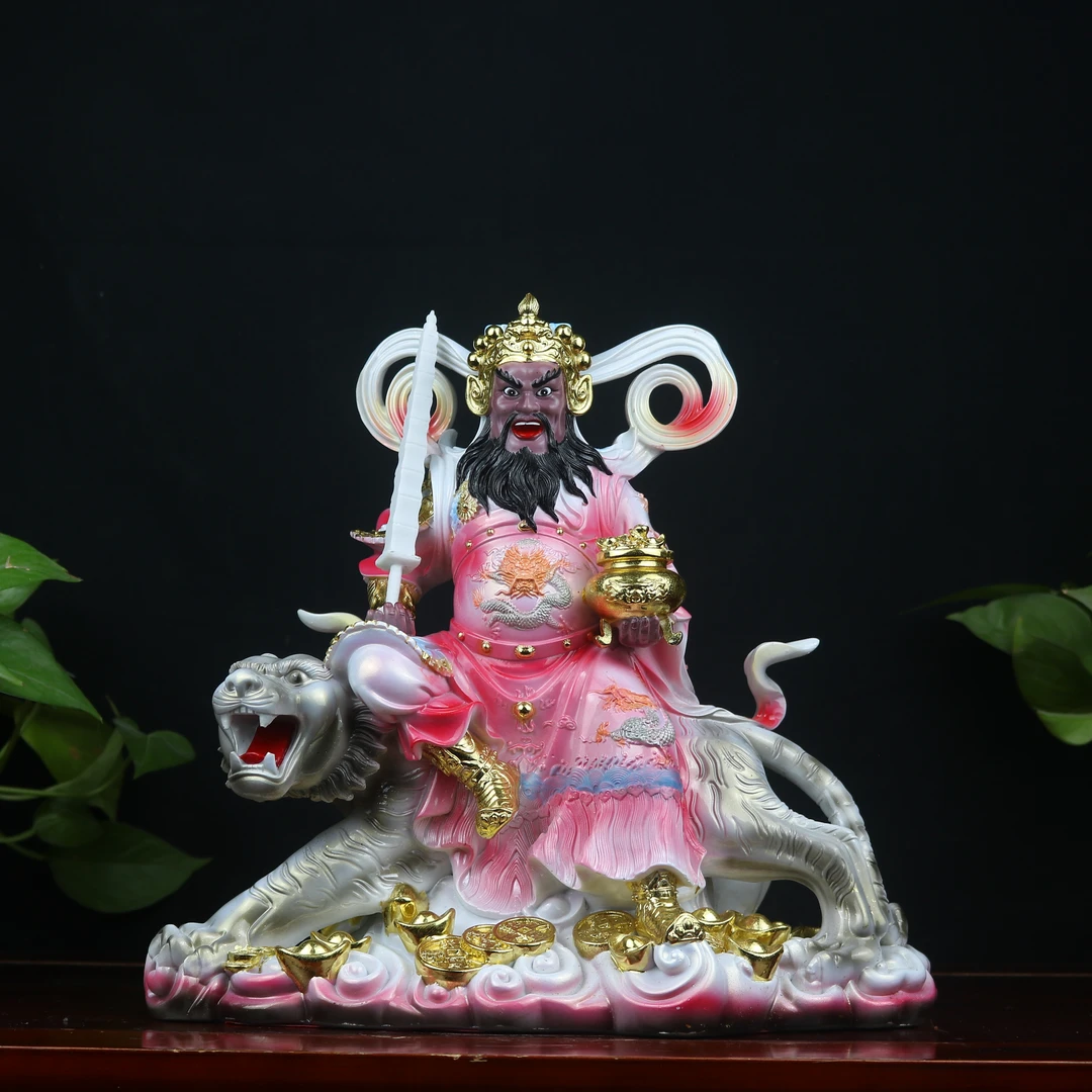 家用招财聚宝盆武财神汉白玉镶金大小号客厅开业送礼财神桌面摆件