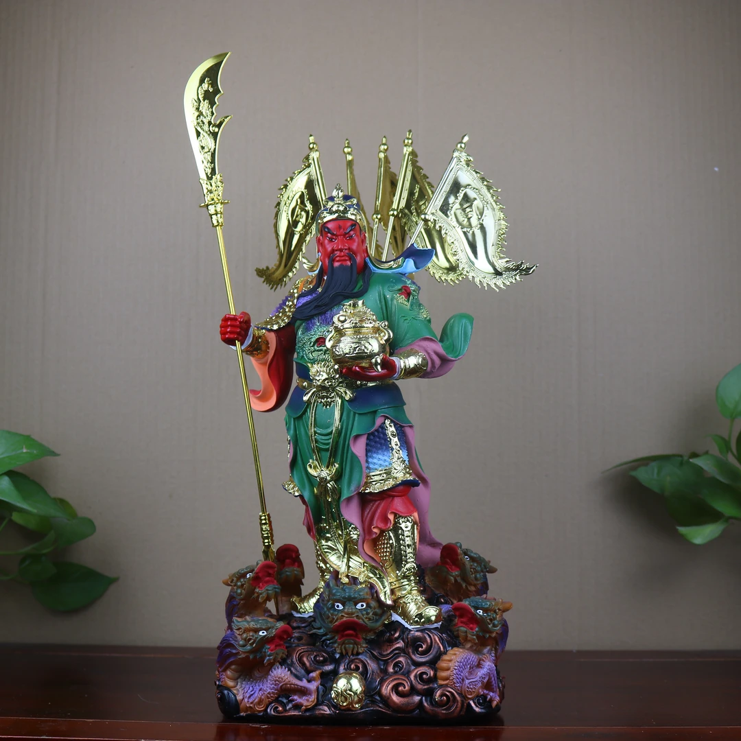 家用招财聚宝盆武财神工艺品彩绘大小号客厅开业送礼财神关公摆件