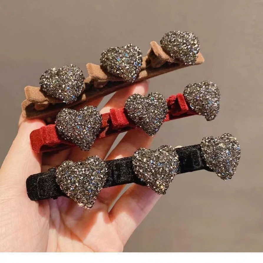 植绒爱心发卡侧边盘发器刘海发夹感前额水钻碎发夹发卡气质网红