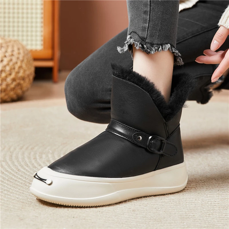 【皮毛一体】2024冬季新款雪地靴女厚底防滑短靴加绒加厚真皮棉鞋