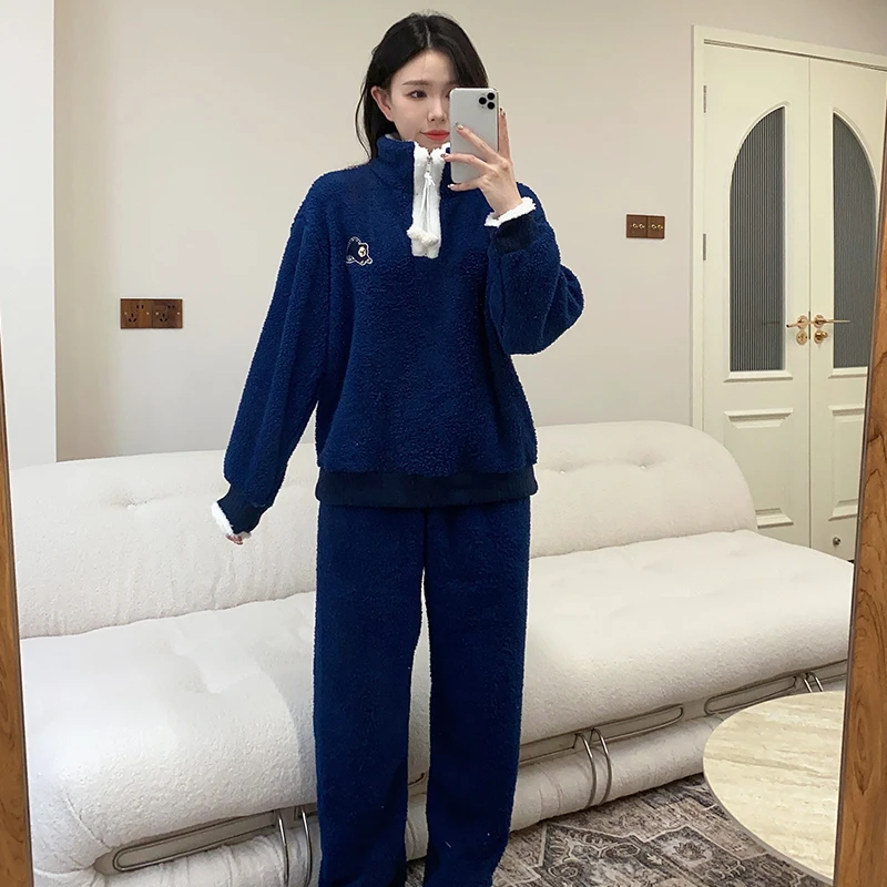 套头睡衣女款爆款2024新款冬季加厚加绒正版珊瑚绒可外出家居服
