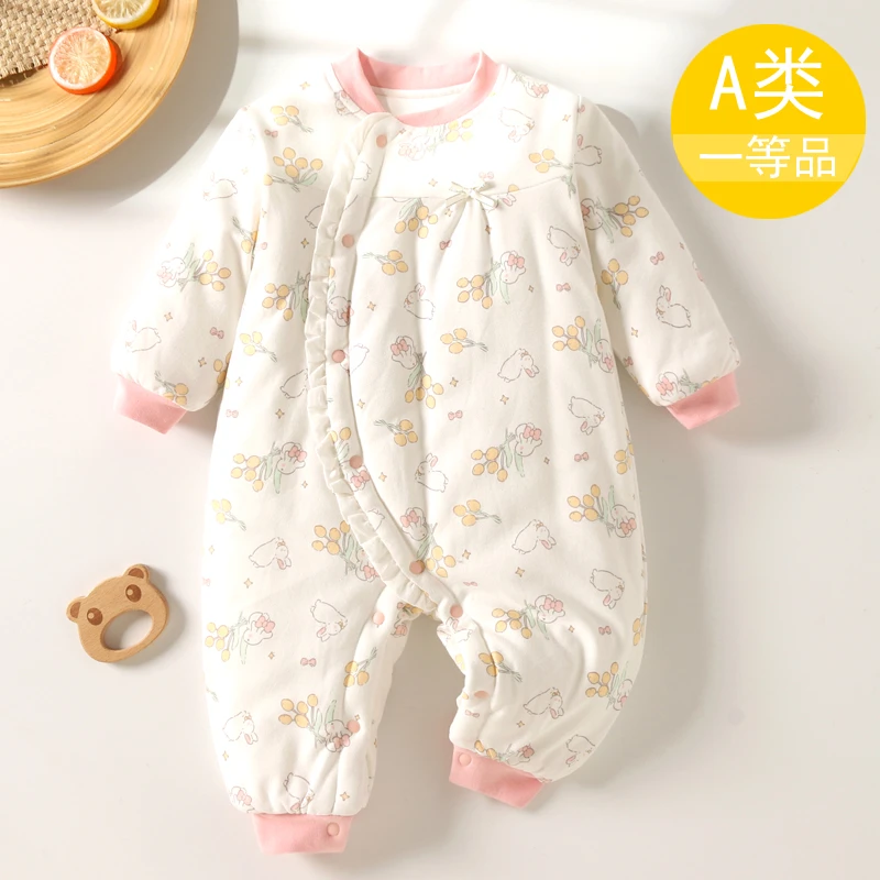 无骨新生儿连体衣夹棉加厚无荧光婴儿连体衣男女宝宝保暖爬服哈衣