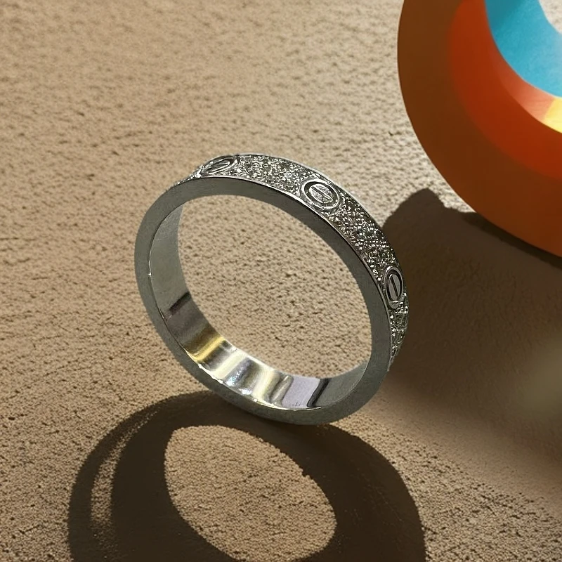 18k金重金版镶嵌天然钻石中版卡家戒指GHJ