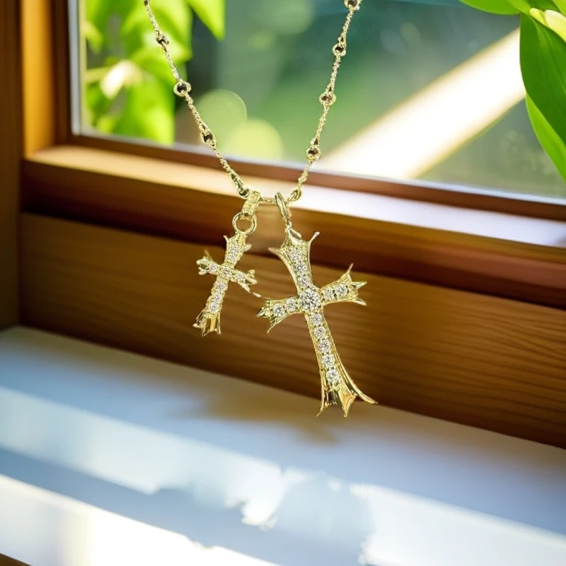 18k金镶嵌钻石重金版双十字架套链GHJ