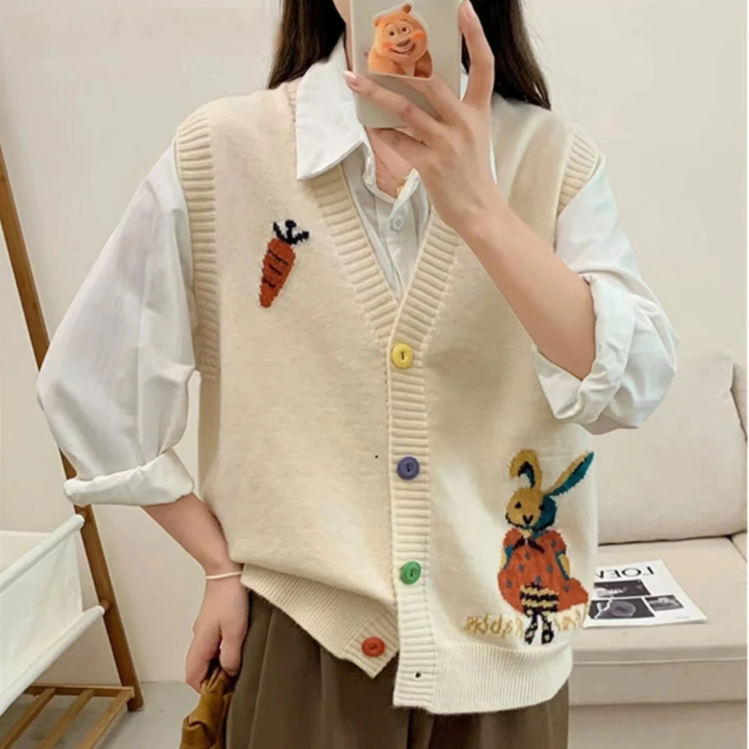 卡通兔子马甲百搭背心女开衫秋装外穿2025年春秋新款马夹坎肩外搭