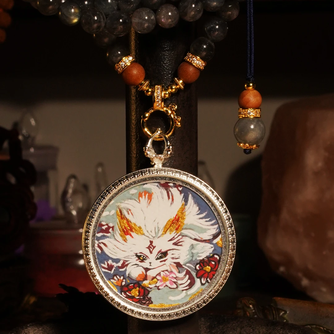 「月色寄情人」 凤九九尾狐 彩绘矿料珠链脖挂