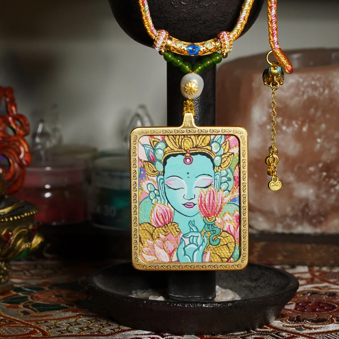 「珍荷福禄·绿度」绿度 方款彩绘文化藏式民族风脖挂