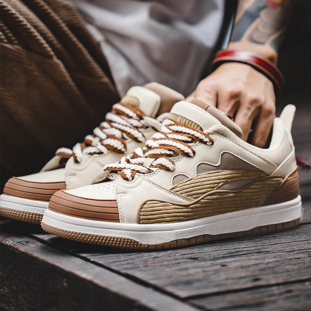 MRA灯芯绒板鞋男鞋春季百搭小众复古鞋子厚底潮鞋双鞋舌休闲鞋