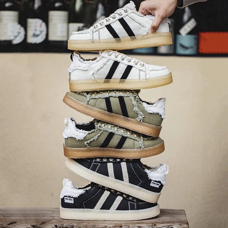 MRA破坏边解构板鞋男春季透气复古百搭帆布鞋厚底运动休闲潮鞋子