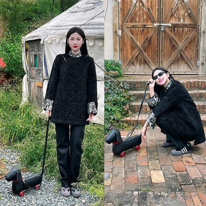 民族风藏式外套女秋冬季新款藏装高级感气质显瘦羊卷毛大衣藏服